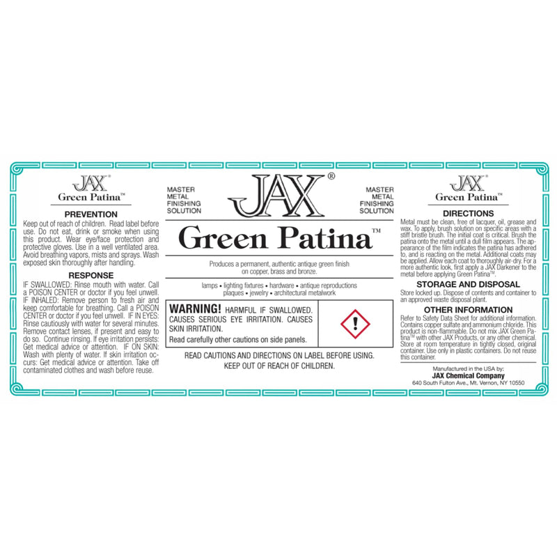 JAX Green Patina - Metal Finishing Solution - Antique Finish without Heat or Electricity - Pint - Paint 16 Fl Oz (Pack of 1)