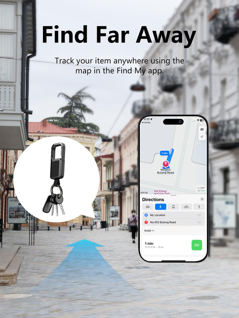 Keychain Tracker Works with Apple Find My (iOS Only) | Key Chain Tracker Tag Heavy Duty Car Keychain for Men, llaveros para hombres Carabiner Key Chain Anti-Lost Key Finder