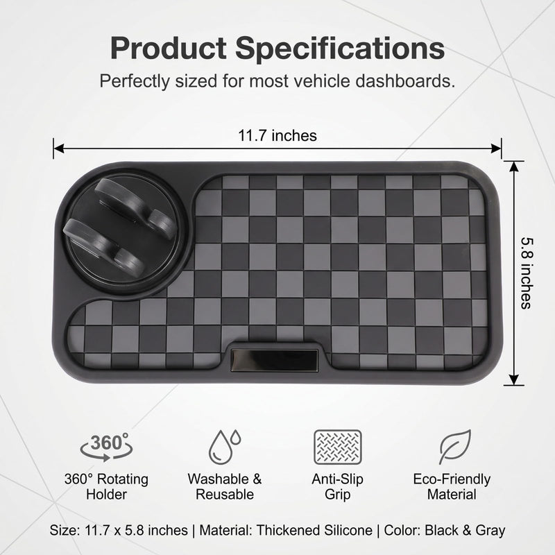 Multifunctional Car Anti-Slip Mat, Anti-Slip Rubber Dashboard Storage Pad and Phone Holder, Universal Dashboard Storage Accessories for Most Cars (Black & Gray) 1 PC Black&Gray