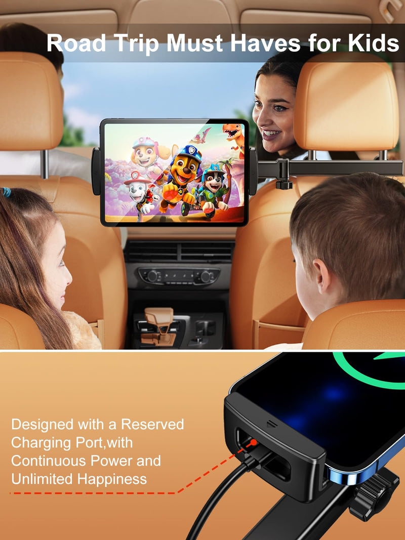 Headrest Tablet Holder, Car Headrest Tablet Stand, Extension Arm Car Back Seat Mount Tablet Holder for Kids, Compitible with 4.7-12.9" Tablet iPad Pro, Air, Mini, Galaxy, Fire