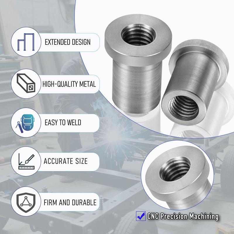Weld-On Nut,1/2"-13 Thread Long Threaded Stepped Female Weld Nut Steel Chassis Mount Tab Pack of 4 1/2"-13 4-Pack
