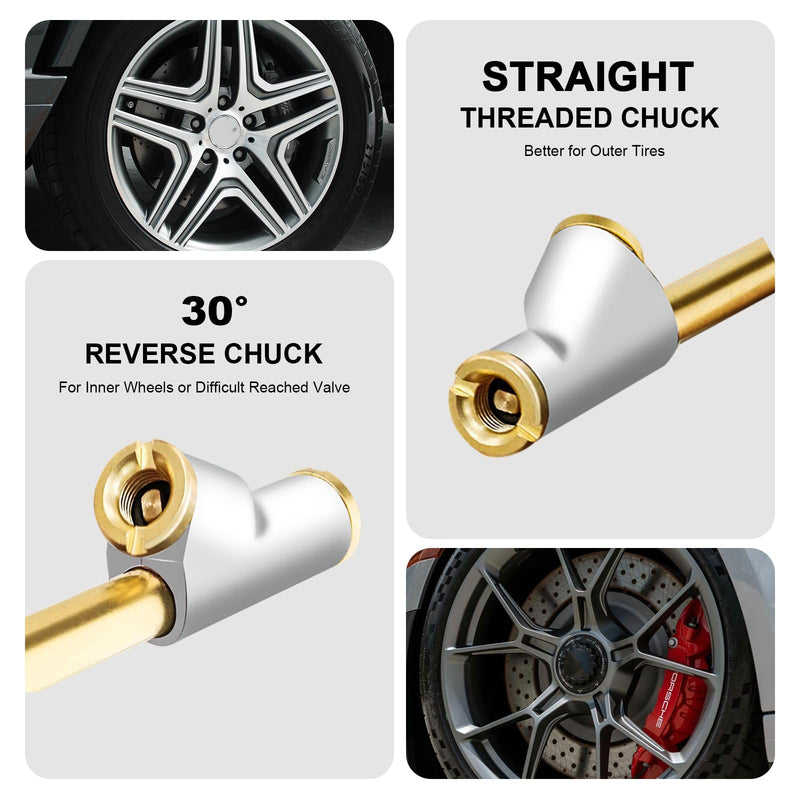 GODESON Air Chuck for Semi Truck,11.8" Extended Reach Dual Head Nozzle,1/4" FNPT Brass Rod with Rubber Handle,2-Way Connection air Chucks for Tires(Pack of 2) Copper 11.8-inch