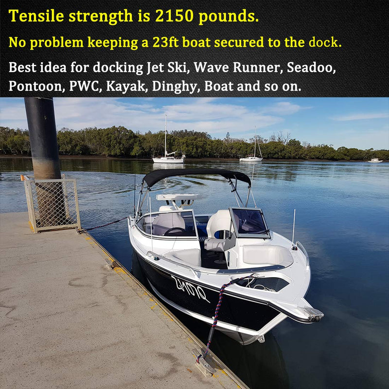 Boat Bungee Dock Lines with Clips - Shock-Absorbing Jet Ski Dock Line, PWC Accessories, Boat Mooring Line/Tie Downs for Bass Boat, Fishing Pontoon, Dinghy - 4Feet 1 Loop 1 Clip End Black Blue Red