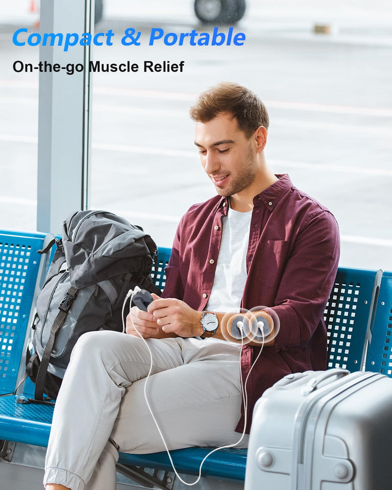  [AUSTRALIA] - TENS Unit Muscle Stimulator for Pain Relief Therapy–Dual Channel 24 Modes TENS Machine&EMS Muscle Stimulator,Upgraded Large Screen Portable Muscle Stimulator for Back,Shoulder,& Neck Pain with 10 Pads One out of Two Light Gray