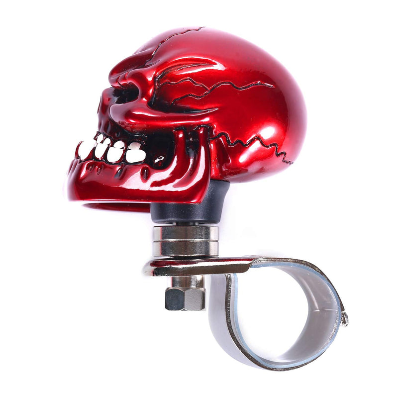 Skull Steering Wheel Spinner Knob Turning Driving Suicide Power Handle Universal Fit Most Vehicles Cars Trucks Tractors Mowers Forklifts Boat Golf Carts (Red) red