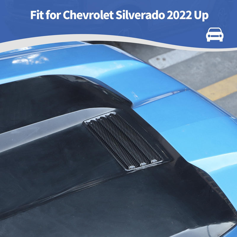 for Silverado Hood Scoops Trim Cover Decal Carbon Fiber for Chevrolet Silverado 2022 Up Black ABS Carbon Fiber Exterior Accessories