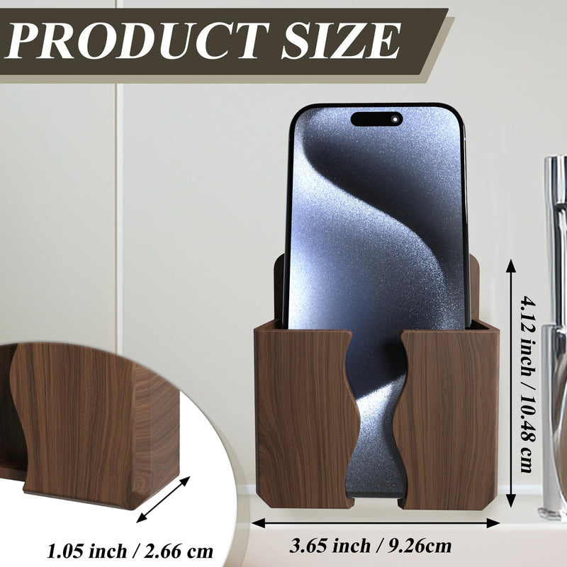 2 Pack Wall Phone Holder Phone Stand with Charging Hole (Wood Grain) | Compatible with iPhone and Android, remote control stand, bedside phone holder, for home office boat rv accessories
