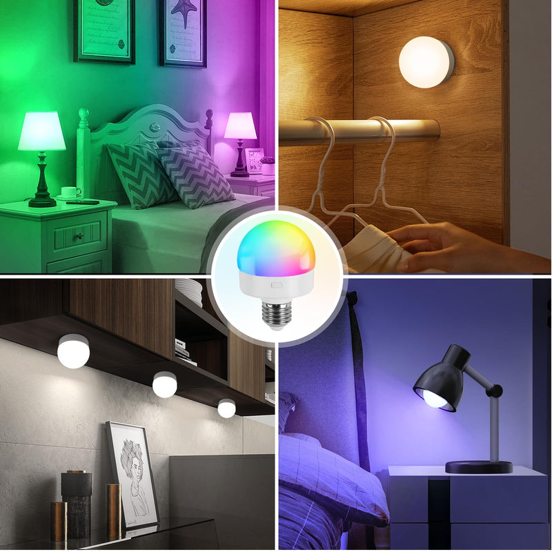 Rechargeable Battery Operated Light Bulb with Remote, Last 18-50 Hours 3000mAh Wireless LED Bulb with Timer and 15 Color Temperature, dimmable, Magnetic Puck Light for Non-Hardwired Fixture, 4 Pack White