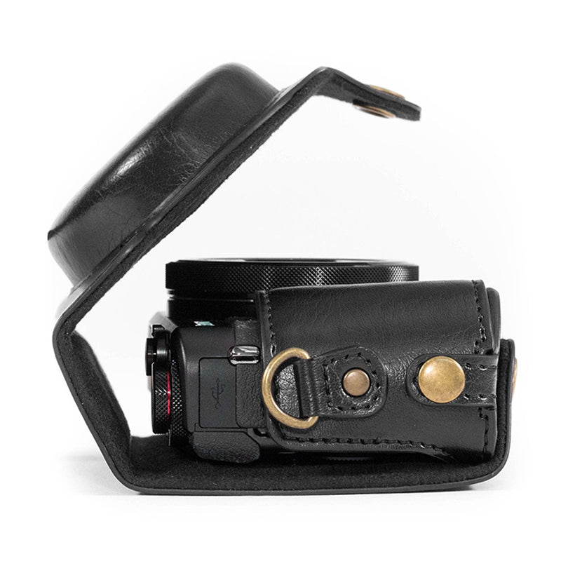 MegaGear MG975 Canon PowerShot G7 X Mark II Ever Ready Leather Camera Case and Strap, with Battery Access, Black