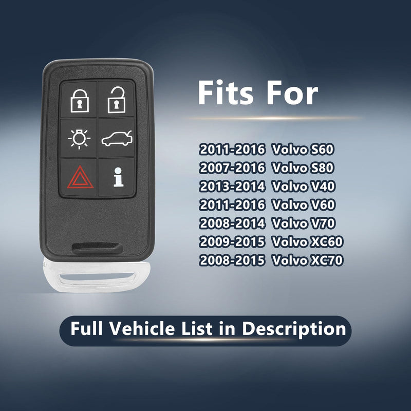 Compatible with Volvo 2011-2016 S60 2007-2016 S80 2009-2015 XC60 Proximity Smart Control Keyless Entry Remote for KR55WK49266, 902 MHz, 6 Buttons By RemoteMatch
