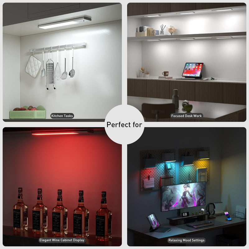79-LED Under Cabinet Lighting, 15 Colors Uitra-Thin Closet Lights Rechargeable Wireless Under Counter Lighting with Remote Control, Dimmable RGB Light Bars for Kitchen Showcase Shelf, 3 Pack