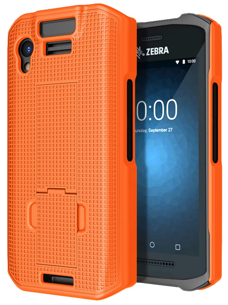 Case with Clip for Zebra TC21 TC26 Mobile Computer Scanner, Nakedcellphone Slim Hard Shell Cover with Kickstand and [Rotating/Ratchet] Belt Hip Holster Combo - Bright Orange