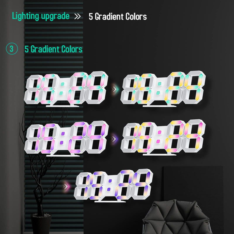 EDUP HOME 3D LED Neon Digital Desk Wall Alarm Clock RGB Night Light 7 Colors 9.7" with Remote Control for Bedroom/Living Room/Kitchen/Office, Adjustable Brightness,12/24 Hr, Time/Date/Temperature 7 Colors Lights 9.7" Led Clock + White Design