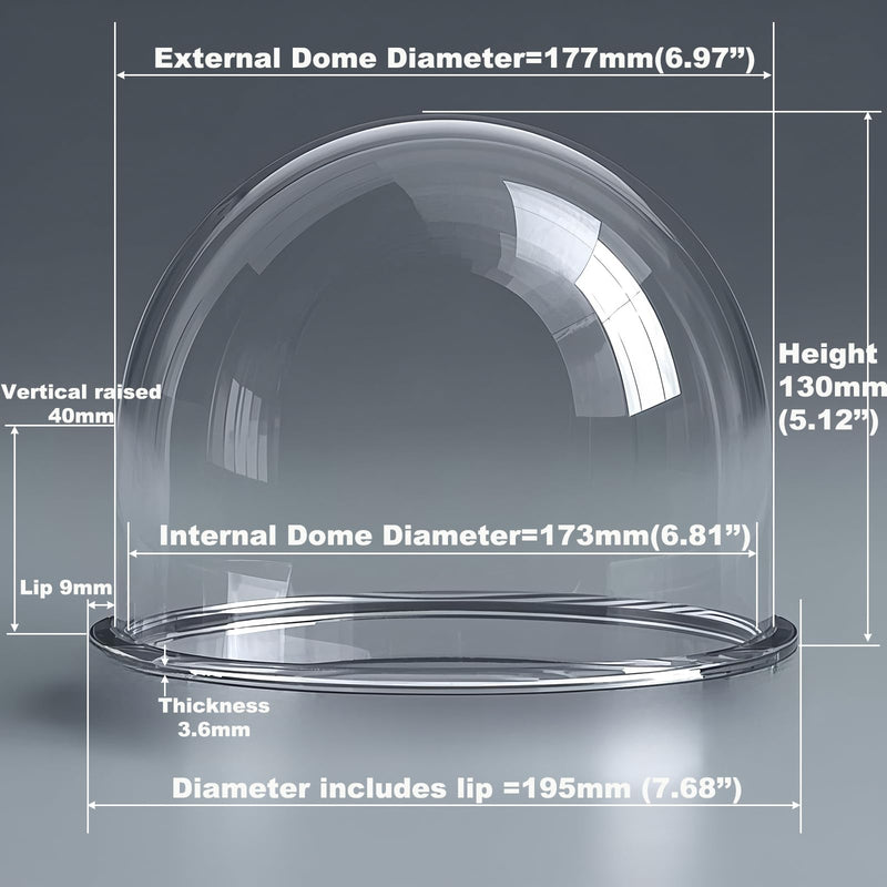 7" Acrylic Clear Dome Cover 177mm Diameter x 130mm High Transparent CCTV Security Camera Protective Housing Cover with Pre-drilled Mounting Holes