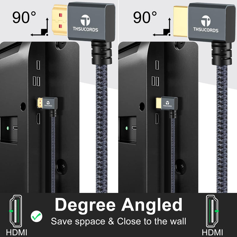 Thsucords 16K 8K 4K HDMI 2.2 90 Degree Right Angle Cable 1.6FT, High Speed Cord Supports 16K@60Hz,8K@120Hz,4K@480Hz 96Gbps Ultra Compatible with PS5/HDTV 16K A - Right Angled 90°