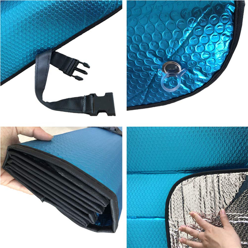 Car Windshield Sunshade-Thicken 5-Layer Bubble Block Heat and Sun UV Rays,Front Windshield Sun Shade,Sun Visor for Car- Keeps Your Vehicle Cool - 57 x 27.5 Inch (Blue) Blue