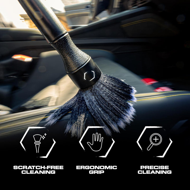 Blackline Car Detail Brushes- Luxury Car Detailing Brush Set for Interior and Exterior - Best Auto Detailing Brushes - Premium Car Detailing Brushes (Ultra Soft Bristles) Ultra Soft Bristles