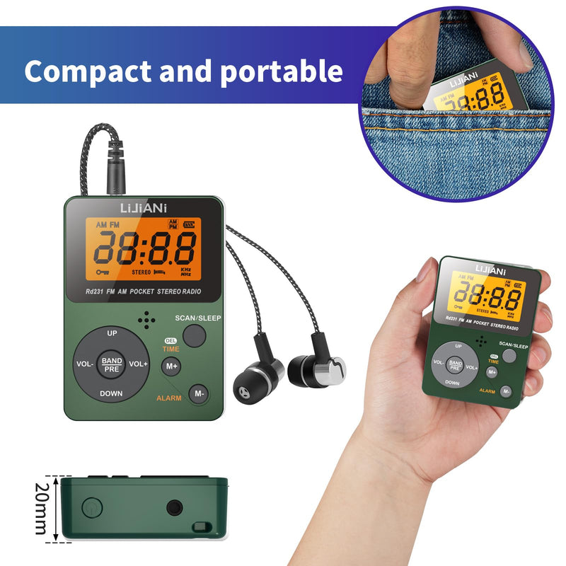 2025 Portable Radio FM/AM/SW (Dark Green) Dark green