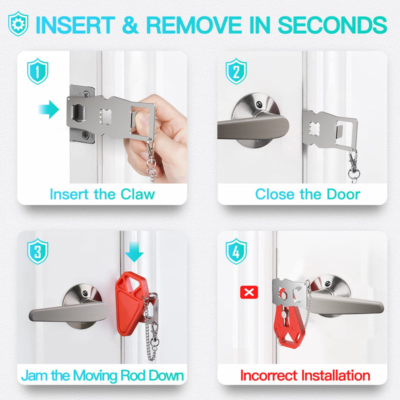 Portable Door Lock Travel Hotel Safety: Hotel Door Locks for Travelers, Home Apartment Security Locker from Inside Room Bedroom Women Travel Gifts Traveler Stocking Stuffers Traveling Essentials Upgraded Multi Size Fits Most Doors