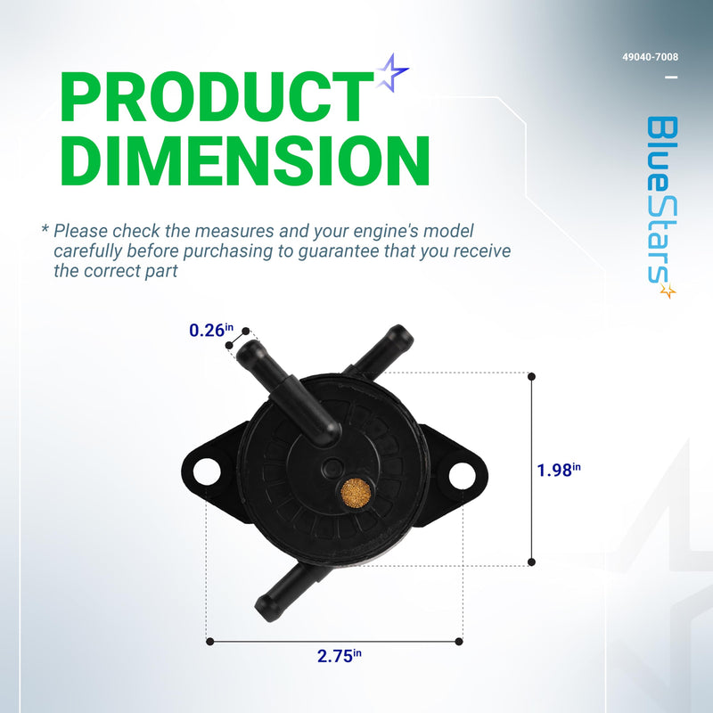BlueStars 49040-7008 49040-0770 MIU12470 Fuel Pump - Compatible with Kawasaki FS FR FX Series Engines FS481V FS541V FS600V FS651V FS691V FS730V FR541V FR600V FR651V FR691V FR730V John Deere 636M 647A