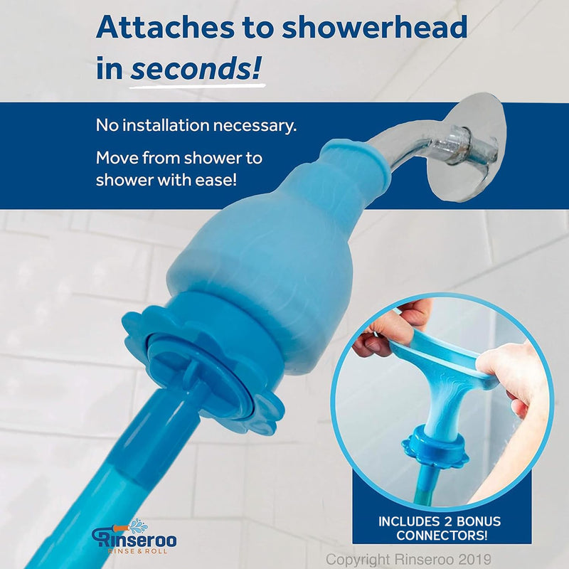 Rinseroo: "Shower Cleaning Thing"–Slip-On Handheld Hose Attachment for Fast, Mess-Free Shower Wall Rinsing–6 Ft Hose, Fits Up to 5" Shower Head –Temporarily Converts Standard Shower into Handheld 6 FT Shower Hose