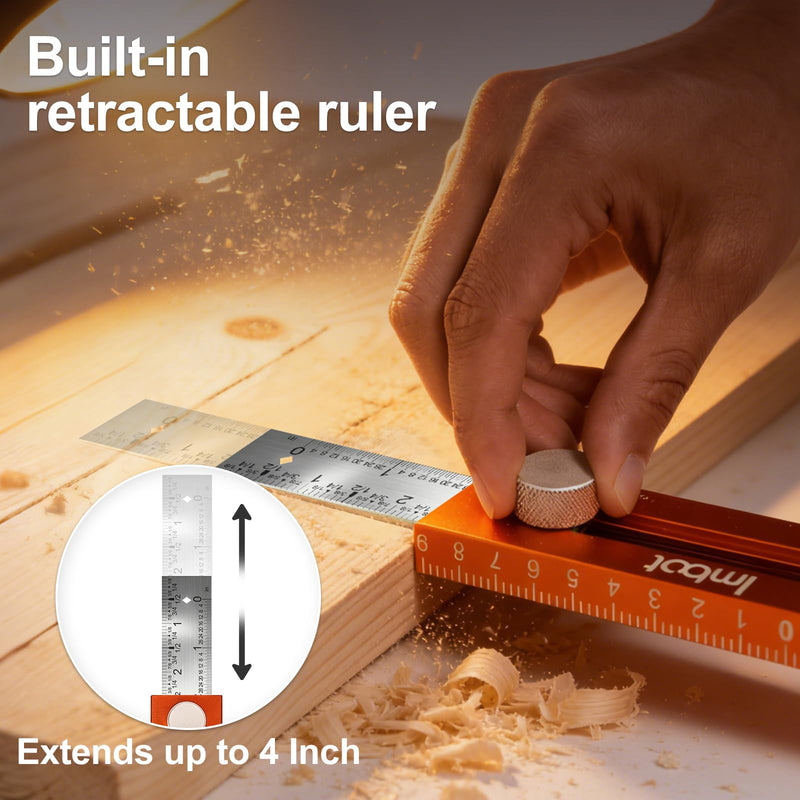 Imbot Adjustable Woodworking Leveling & Marking Ruler， 4-Inch Multi-Angle Tool With 90° And 180° Spirit Levels For Precise Carpentry, Scribing, Horizontal Alignment