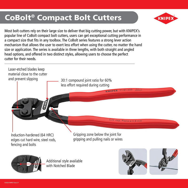 KNIPEX - 71 31 200 SBA Tools - CoBolt Compact Bolt Cutter With Notched Blade (7131200SBA)