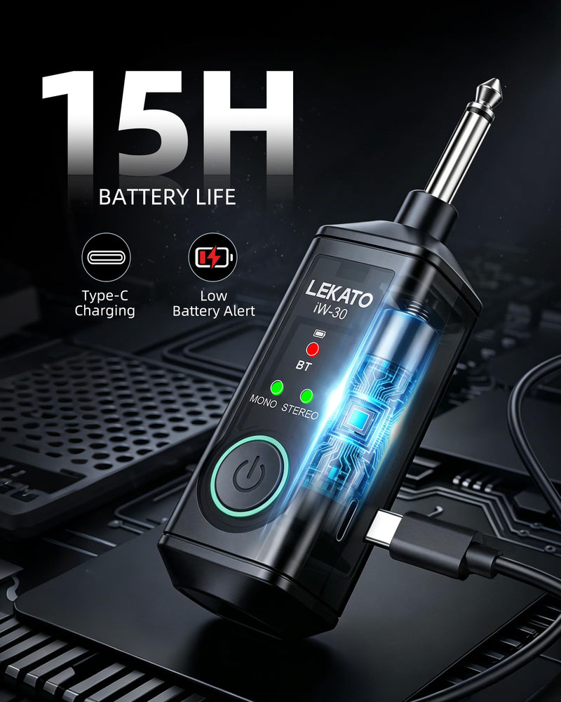 LEKATO Dual iW-30 Bluetooth Receivers with 1/4" TS Plug, BT 5.3 Wireless Audio Adapter, 48kHz/24bit Stereo Audio, for Audio Mixer, PA Speaker, DJ System,165ft Range,15H Battery Life(2 Pack for Stereo)