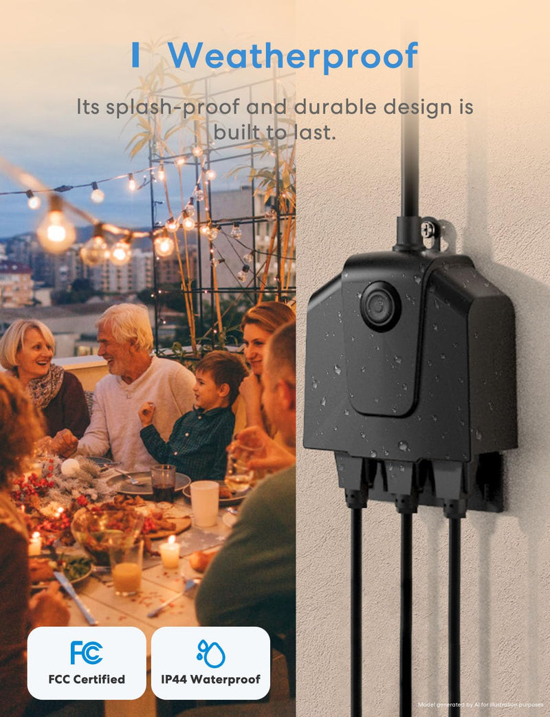 Outdoor Smart Plug, meross Outdoor Wi-Fi Outlet with 3 Independent Sockets Compatible with Apple Homekit, Alexa and SmartThings, Voice & Remote Control, Timer, 2.4 GHz only,Black HomeKit 3 Outlets