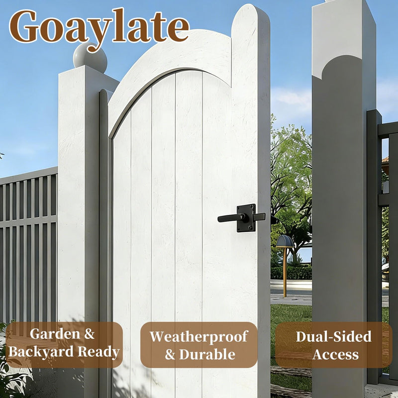 Double Sided Gate Latch Aluminum, Heavy Duty Black Fence Gate Latch with Handles, Rust Proof Surface Mount Lock for Left Right Inswing Wooden Gates, Backyard Garden Shed (Left)