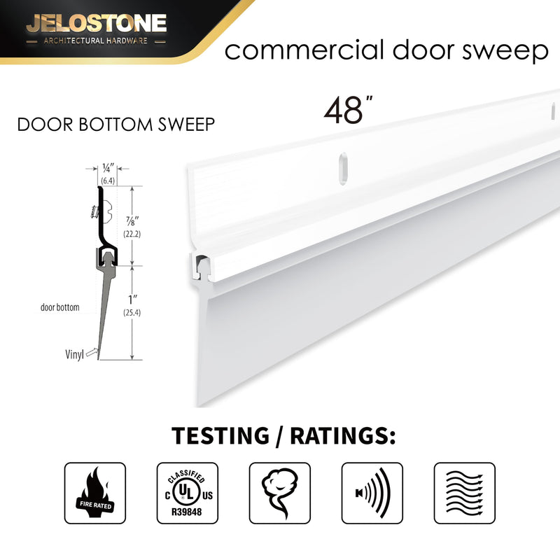 2 Pack - 48'' Commercial Door Bottom Sweep (White Powder Coated), Heavy Duty Aluminum, Fire Rated, Vinyl Insert, JS-NV307, Ideal for Residential & Commercial Use 48'' White Powder Coated