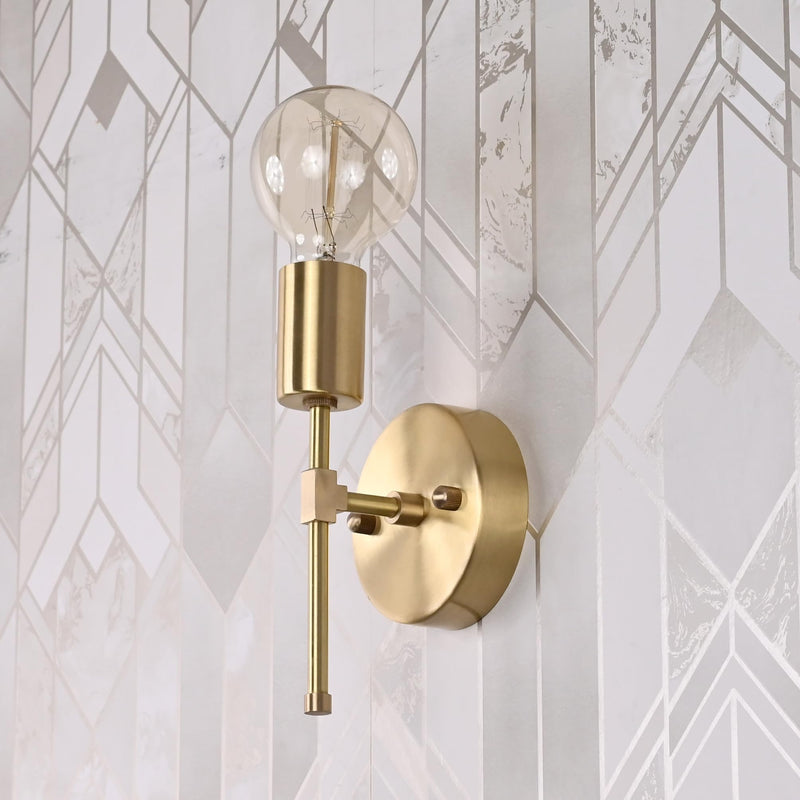 Modern Brass Wall Sconce Light – Industrial Wall Lamps with Exposed Bulbs – Hardwired Mid Century Accent Light Fixture for Bathroom, Bedroom, Hallway, or Entryway (1) 1