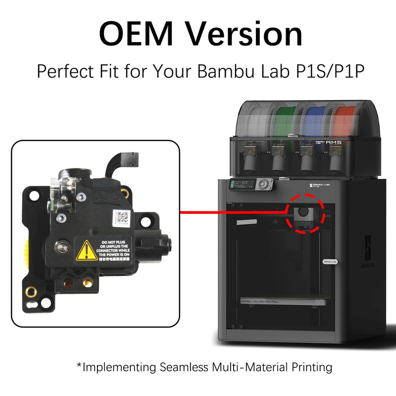 Original Stainless Steel P1 Extruder Unit for Bambu Lab P1P/P1S 3D Printer with Dual Gears for Increased Extrusion Force & Filament Run-Out Detection P1S/P1P Extruder