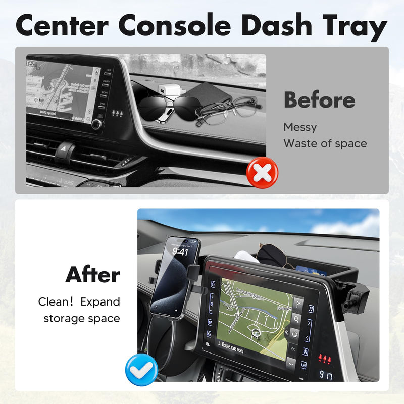 FIILINES Dashboard Storage Tray & Phone Holder Compatible with Toyota C-HR CHR 2019 2020 2021 2022 (Fit 8" Touch Screen) Dash Center Console Organizer Cell Phone Mount Interior Accessories