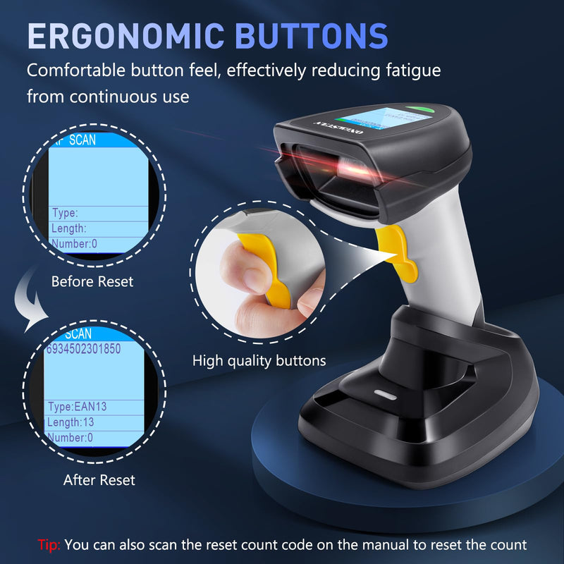 Barcode Scanner Wireless, QR Code Scanner Handheld Bar Code Scanners with Base 2 in 1 USB Wired Connection & 2.4G Wireless 1D&2D&PDF417 Data Matrix Automatic Barcode Reader NS-2206PT