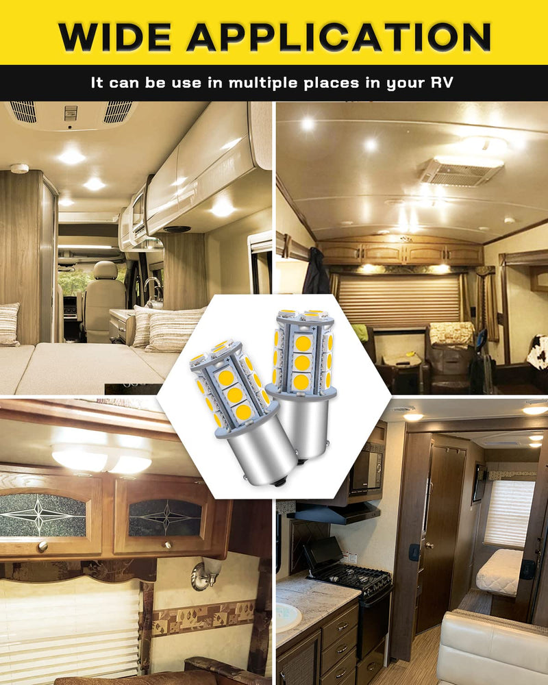 Qoope 1156 LED Bulb Warm White 1141 LED Bulbs RV Light Bulbs Interior 1073 7506 1003 BA15S Bulb for 12V Camper Travel Trailer Boat Motorhome Interior Lights, Pack of 10 10PCS