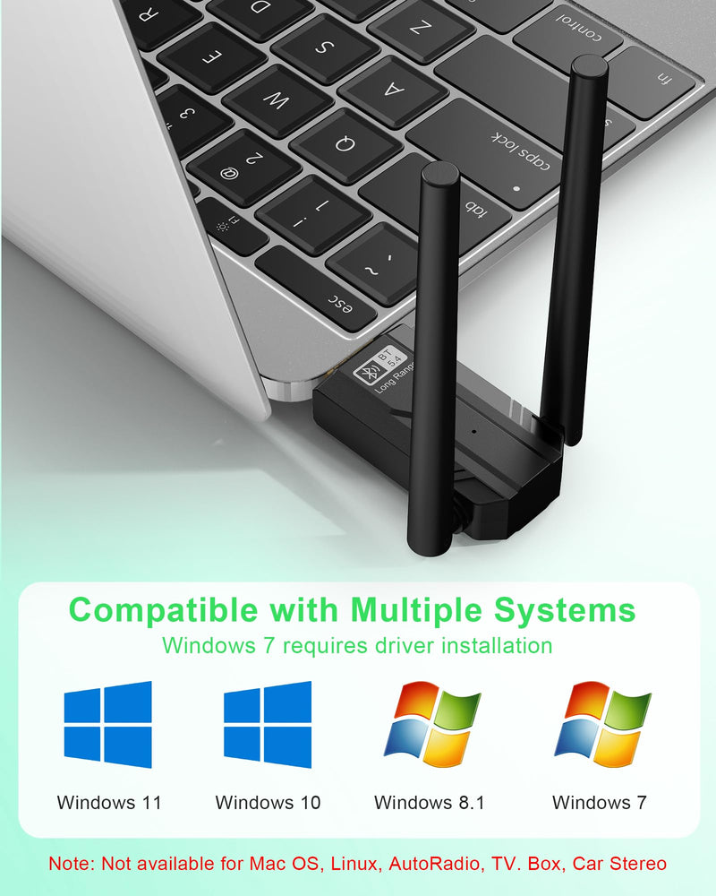 USB Bluetooth Adapter for PC, RENGOGA 5.4 Plug & Play Bluetooth Dongle PC Transmitter & Reciver, EDR & BLE High Gain Antenna 150M Long Range Adapter for PC Windows 11/10/8