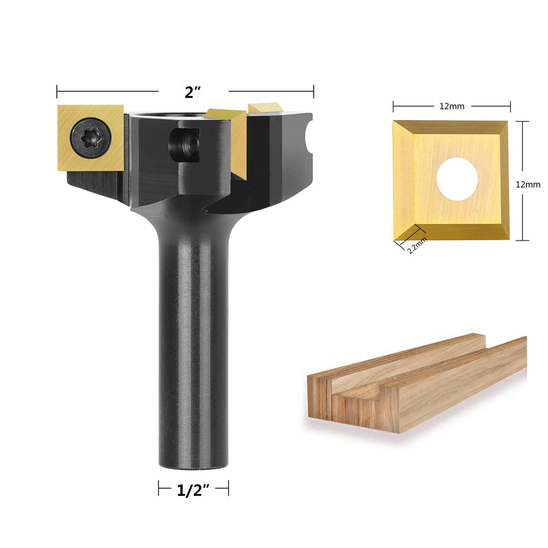 SpeTool CNC Spoilboard Surfacing Router Bit 1/2 Shank 2 Inch Cutting Diameter, Slab Flatting Router Bit Carbide Insert Planing Bit Wood Bottom Cleaning 3 wing carbide insert bit ATS coated