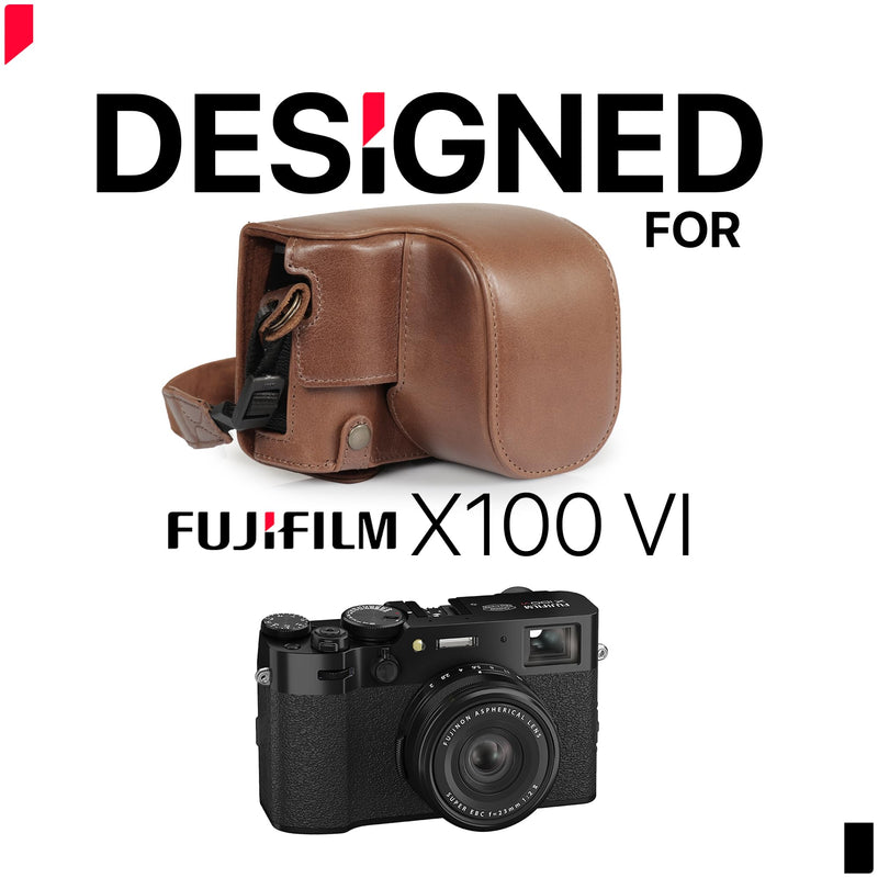 Mega Gear Genuine Leather Camera Case for Fujifilm X100VI - Stylish and Protective - Brown
