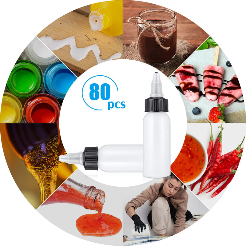 Epakh 80 Pieces Plastic Squeeze Bottle with Twist Top Cap Dispensing Bottles Small Round HDPE Bottle 1 Oz/ 30 ml Squeeze Condiment Bottles for Crafts,Household,Kitchen,Lab Dispensing