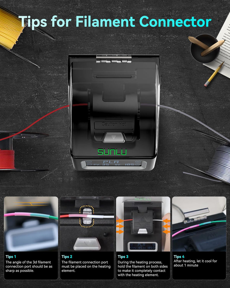 SUNLU Official Filament Connector, Fast Heating Filament Splicer for 3D Printer Filament 1.75mm, Up to 240°C, Compatible with PLA PETG TPU ABS PA Nylon, Easy to Use, Pack with 200PCS PTFE Sleeve Filament Connector - 200pcs Ptfe