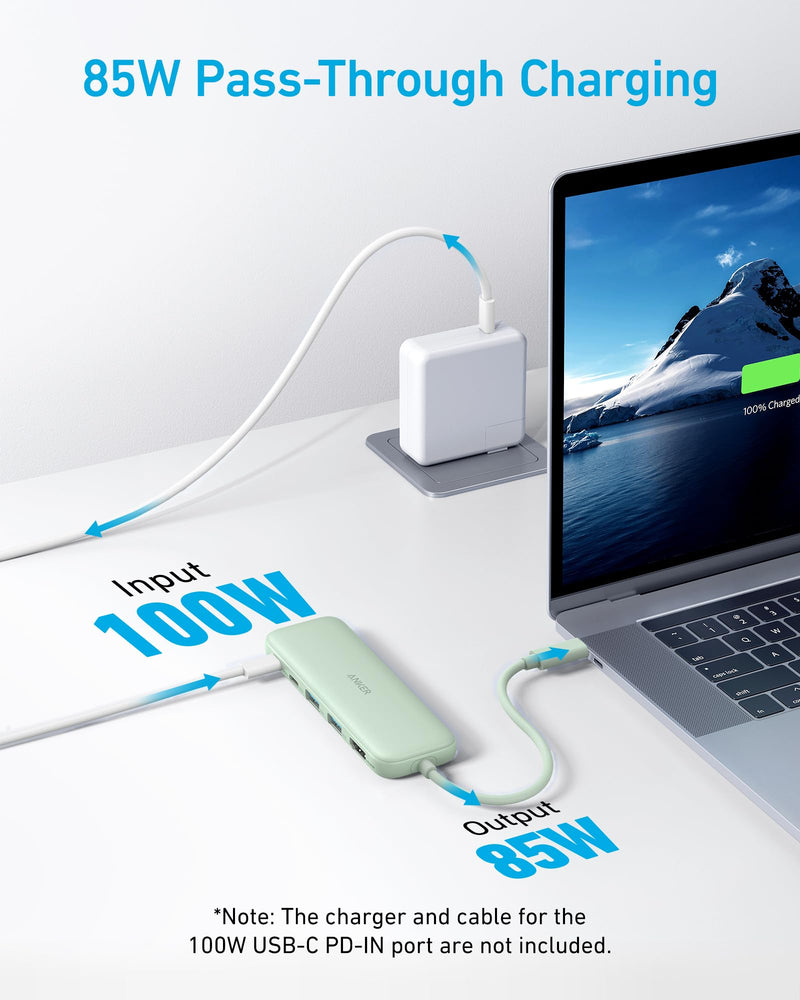 Anker 332 USB-C Hub (5-in-1) with 4K HDMI Display, 5Gbps USB-C Data Port and 2 5Gbps USB-A Data Ports and for MacBook Pro, MacBook Air, Dell XPS, Lenovo Thinkpad, HP Laptops and More(Green) Green