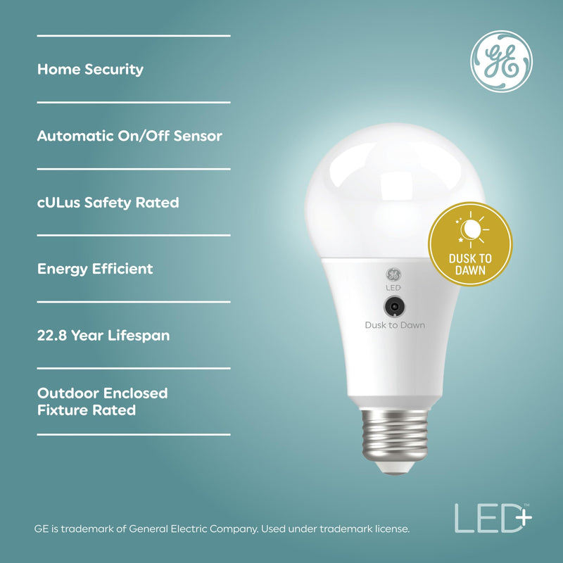 GE LED+ Dusk to Dawn A21 LED Light Bulb, Automatic On/Off Outdoor Light, 13W, Daylight (3 Pack) 3 Bulbs