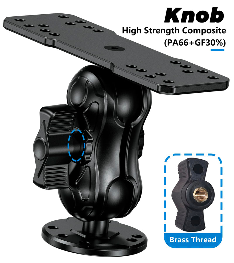 VAZESWIN Aluminum Alloy Fish Finder Mount with C Size 1.5" Ball Rectangular Plate & Round Base, 3.5" Short Arm Marine Electronic Mount Compatible with Garmin, Lowrance, Humminbird, Raymarine and More