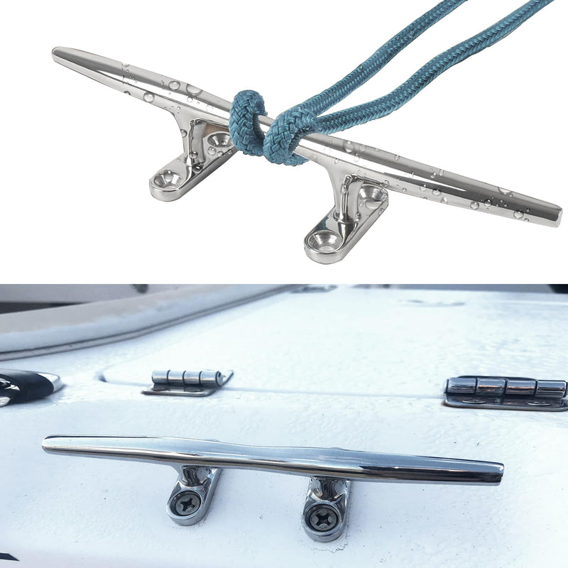 Stainless Steel Boat Dock Cleats 4"/5"/6"/8"/10" Open Base, Marine Grade 316 SS, Rope Cleat, Tie Down, Mooring Accessories with Screws for Boat, Pontoon, Yacht, Deck 5" Silver 2 Pack