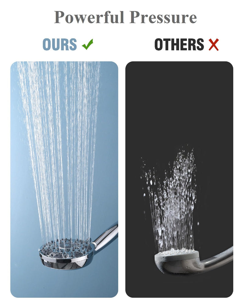 BOWGER Shower Head with Handheld High Pressure Multi-Function 7 modes, Built-in Power Wash to Clear Tub, Tile & Pets, 5” High Flow Hand Held Rain Showerhead with Extra Long Hose and Adjustable Bracket Luxury Chrome Polished