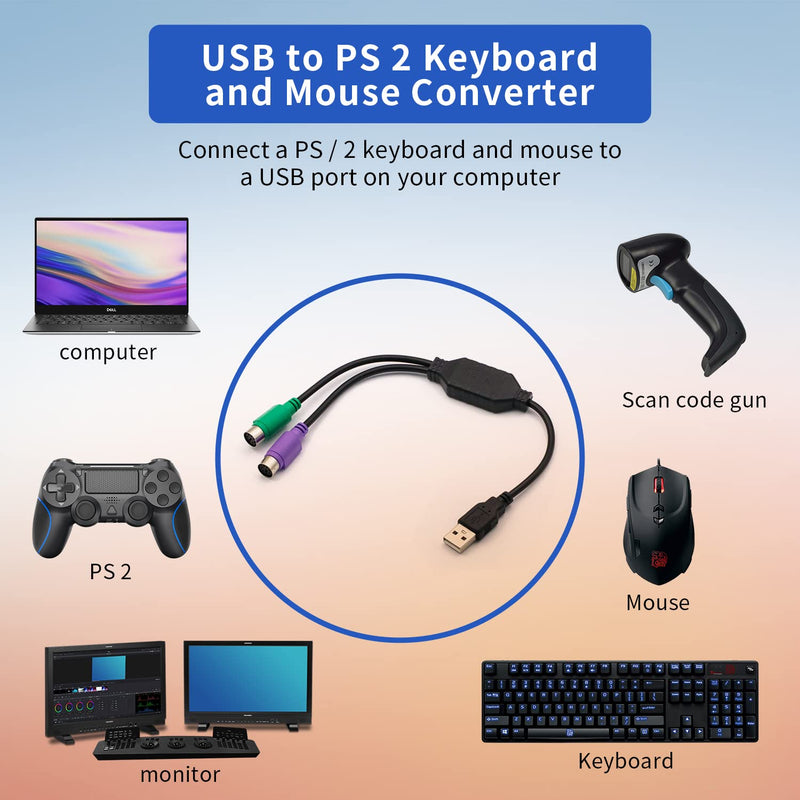 PS/2 to USB Adapter Cable, 4Pack PS2 Female to USB Male Converter Connector Adapter for PC Keyboard