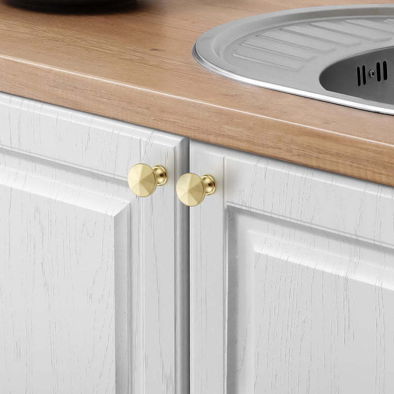 JOY DECOR TBrushed Nickel Cabinet Knobs Drawer Knobs, 1-3/16 Inch, 10 Pack | Sunburst Top Drawer Pull, Solid Metal Feel, Modern Hardware, For Kitchen Cabinets, Bathroom Vanities, Dressers Brushed Brass