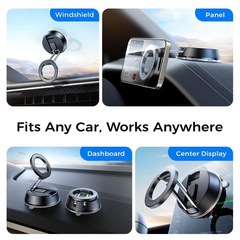 Carbon-Fiber Reinforced Car Phone Holder for MagSafe, 78+LBS Max Grip | 2400gf Strongest Magnetic, 360° Foldable Car Mount Cell Phone Holders for Your Car for iPhone 17-12 All Smartphones Carbon Fiber