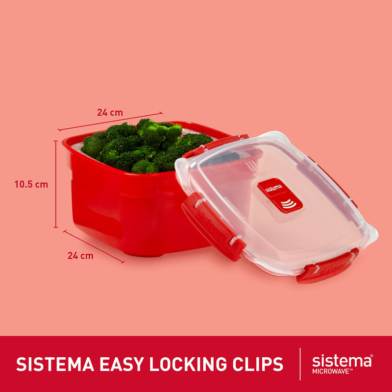 Sistema Heat & Eat Microwaveable Food Steamer with Removable Steamer Basket & Steam Release Vents, Large 3.2L Capacity, Dishwasher & Freezer-Safe, BPA-Free 3.2L Food Steamer